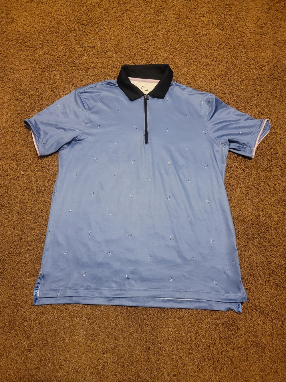 Men's Light Blue Short-Sleeve Polo with Navy Contrast Collar Sz S